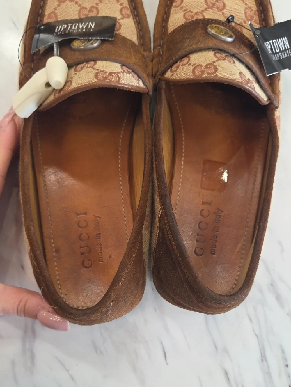 Gucci Brown Monogram Suede Driving Loafers